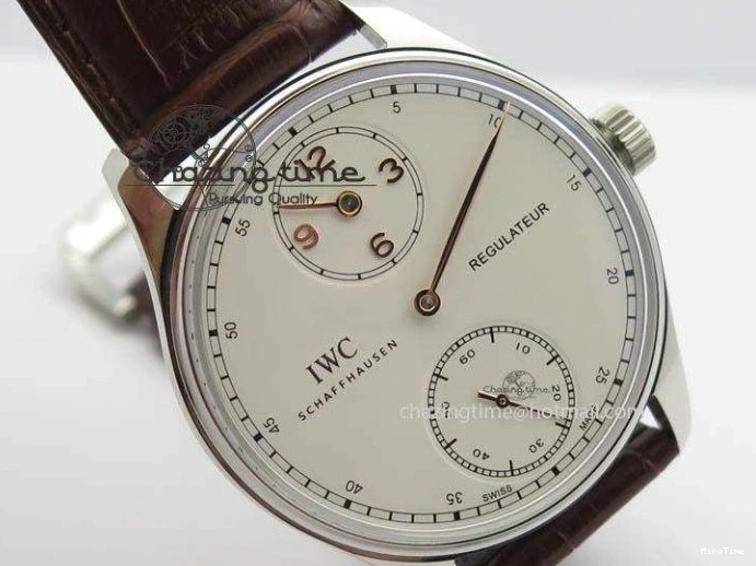 MIROTIME 0122 Sustainable Portuguese IW5444 SS White Dial RG Numbers On Brown Leather Strap A 7256